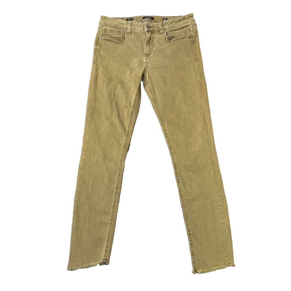 Miss Me Ankle Skinny Jeans Womens 28 Army Green Raw Hem Stretch Denim